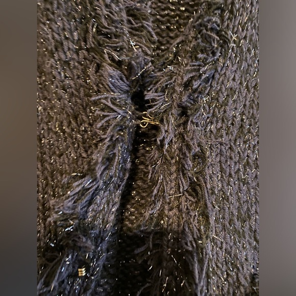 Express Women's Navy Blue Chunky Knit Fringe Trim Cardigan Sweater Size M - Picture 5 of 8